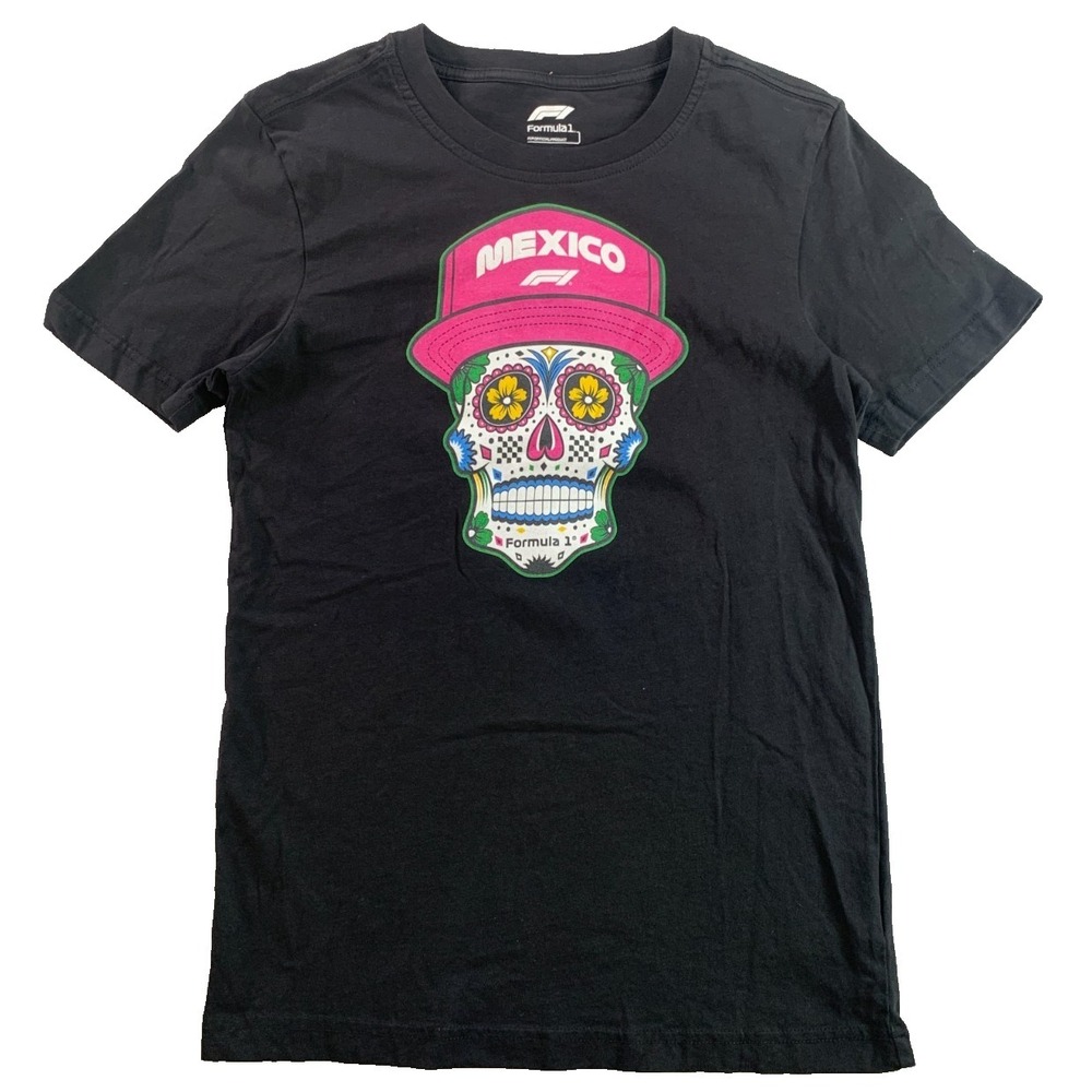 Formula 1 Mexico GP Sugar Skull Graphic T-Shirt Womens XS Black F1 Official Tee